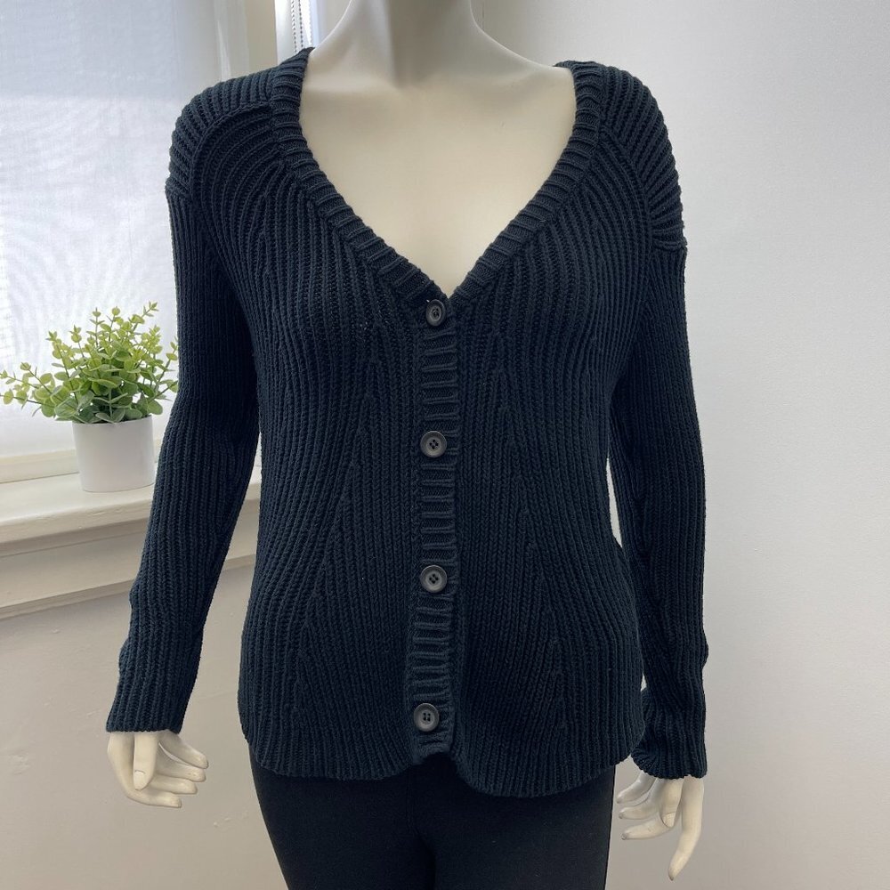 CASLON RIB KNIT BLACK CARDIGAN SIZE SMALL